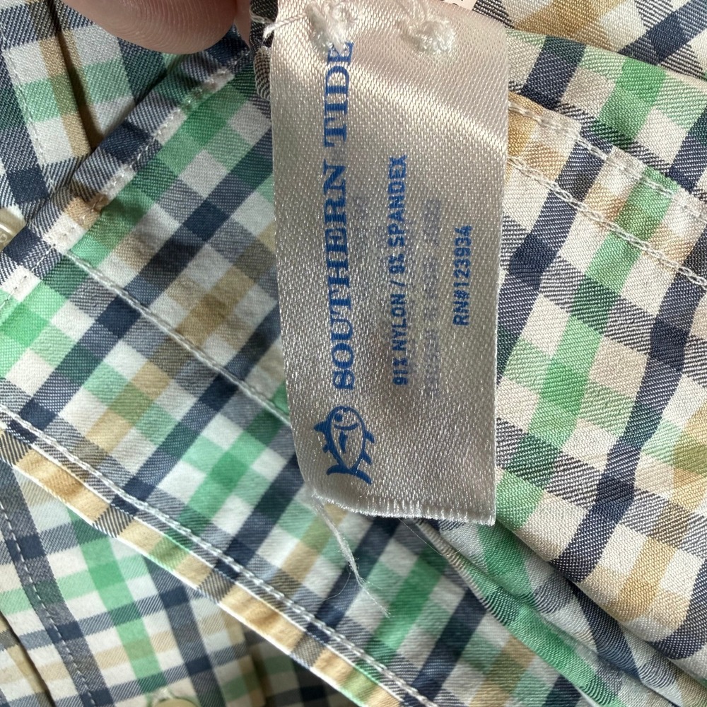 Southern Tide Button Down Shirt Mens Medium Green Plaid Performance 11436 - Picture 6 of 10